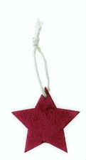 HOLZ SAMT STERN HÄNGER 5cm, mit KORDEL. SET mit 12 Sternen Anhänger ROT