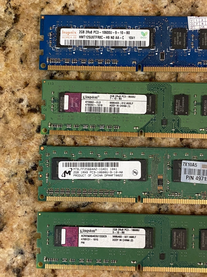 2GB 2Rx8 PC3-10600U-09-10-B0 quantity 3 & 1 1Rx8 PC3-10600U-9-10-A0 Memory Dell - Image 2 of 4