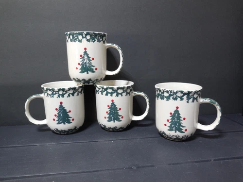 Set of 4 TIENSHAN FOLK CRAFT WINTER WONDERLAND 3 7/8" Mugs (J26)