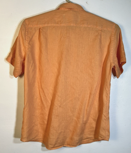 United Colors of Benetton Men's Large Orange Linen Short Sleeve Button Up Shirt - Picture 2 of 4