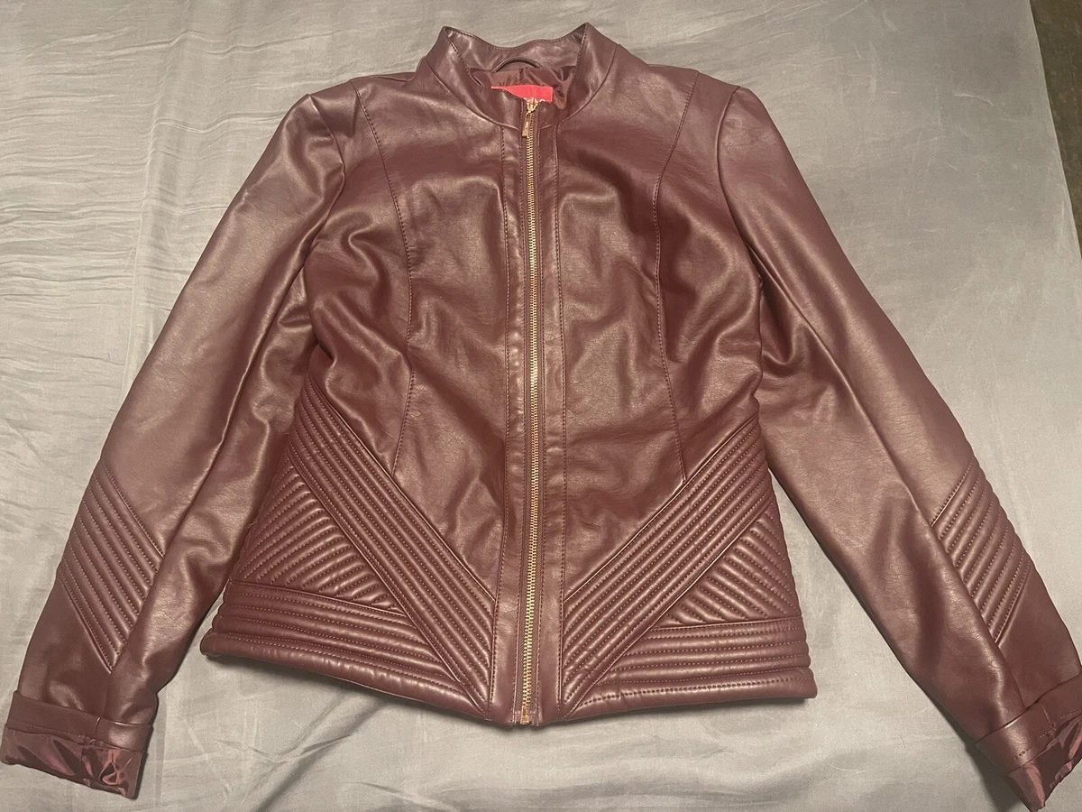 Red leather shop guess jacket