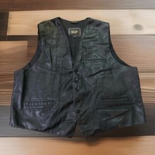 Vtg IRVINE PARK Men s Biker V Leather Motorcycle Vest Black Size XXL Big