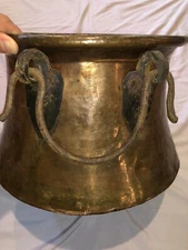 Antique 19th Century French Copper Hammered Cauldron Pot Wrought Iron Handles