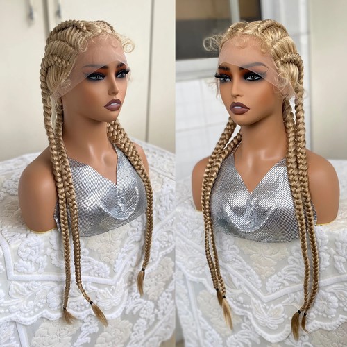 Peluca frontal de encaje sintético trenzada con cabello de bebé 32 pulgadas 4 trenzas de encornowado - Imagen 24 de 25