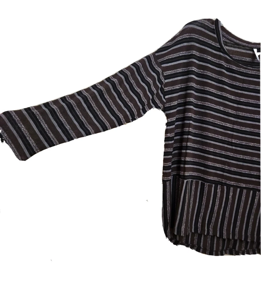 Suéter Top Para Mujer Marrón Negro Plateado Rayas Transparente Calce Suelto M Passport Foto 2 de 4