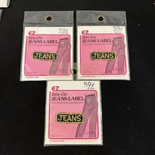 3 Vintage 1970s Jeans Label Patches Iron On EZ Made in USA 59 cents NOS 1910