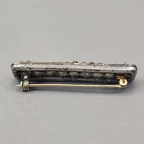Vintage Rhinestone Bar Brooch Blue Clear 1 7/8" - Picture 9 of 10