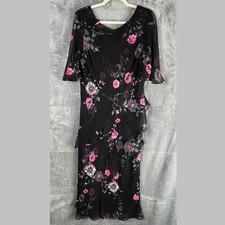 Cattiva New York Silk Floral Tiered Midi Dress Black Pink Short Sleeve Y2K Small