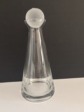Crystal Carafe/Decanter with Frosted Spherical Stopper, Modern Art Deco