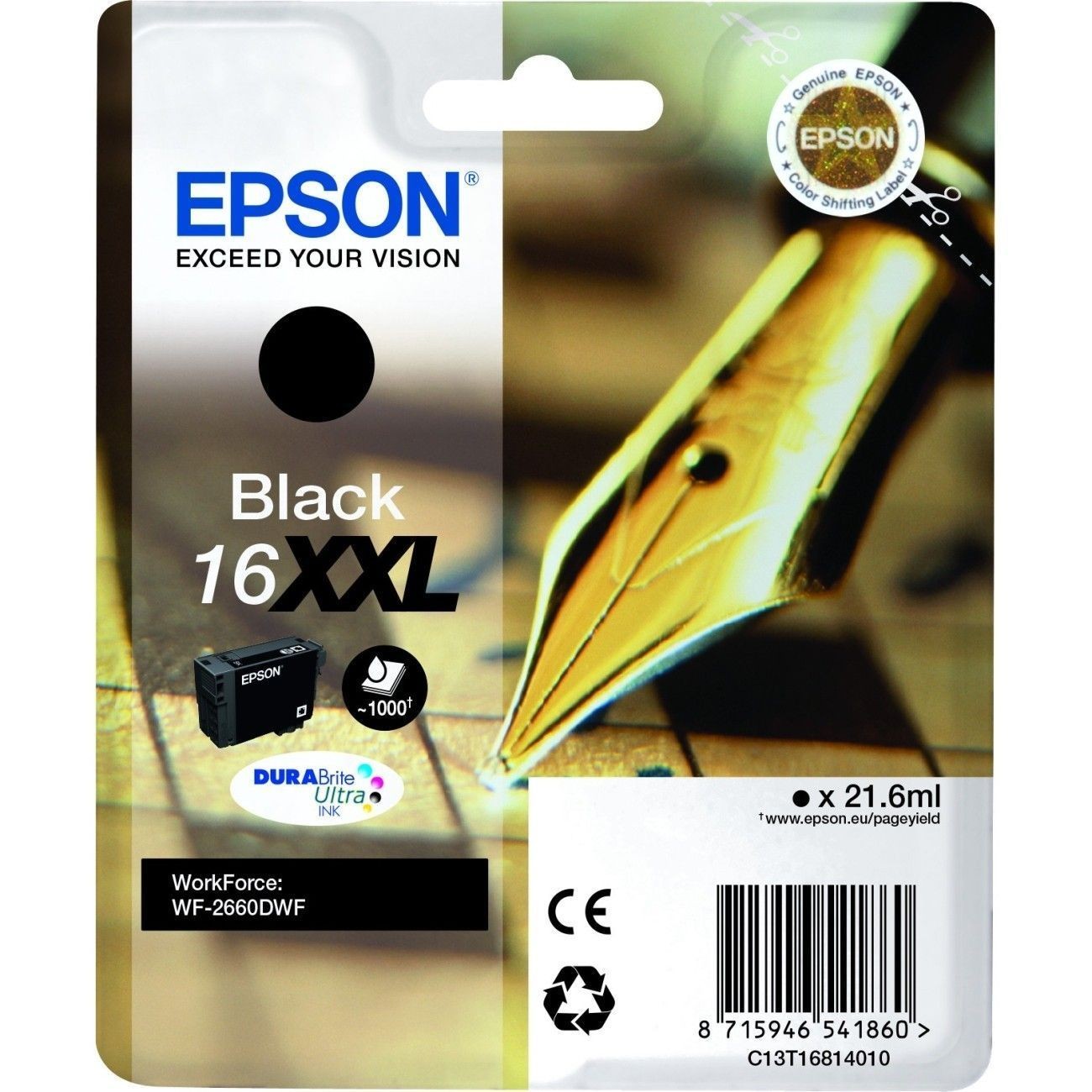 Cartouche d'encre Epson T1681 XL noir d'origine C13T16814010 pour jet d'encre