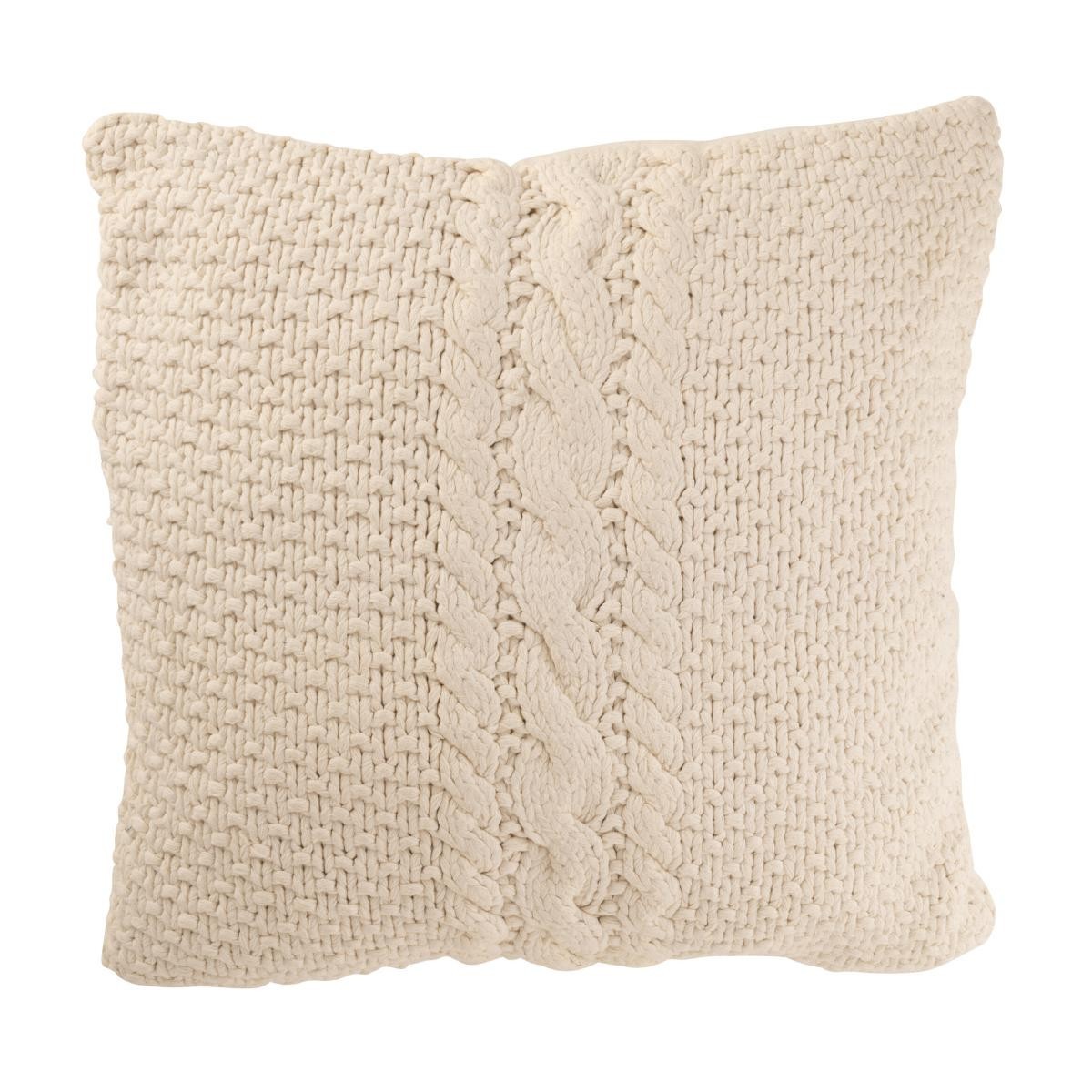 Coussin en tricot tressé haut de gamme Helena blanc 50x50cm en coton