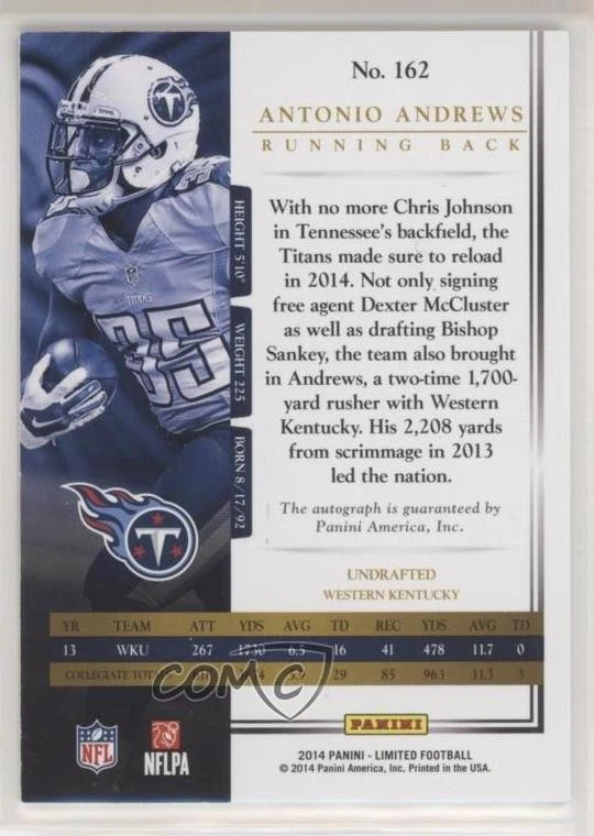 2014 Limited Signatures Silver Spotlight /49 Antonio Andrews #162 Rookie Auto RC - Image 2 of 2