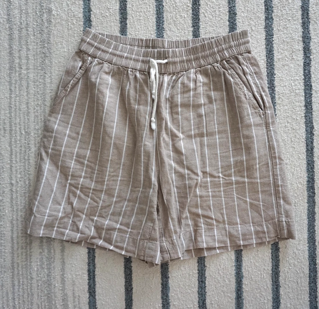 BeachLunchLounge Striped Linen Cotton Blend Coverup Shorts Beige White Womens XS