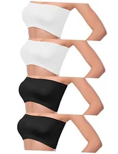  4 Pack Women Tube Tops Summer Non-Padded Seamless Bra, 4 Large White+black