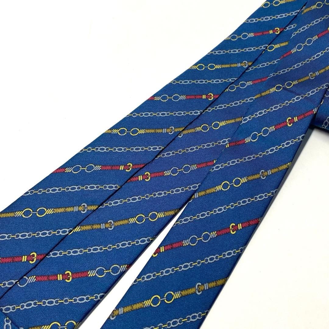 Gucci Necktie Tie 100% Silk Blue Chain Striped Pattern 3.5 inches From Japan thumbnail 11