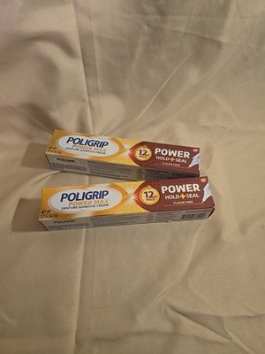 Poligrip Power Hold Plus Seal Denture Cream, Flavor Free - 2.2 Oz (2 Pk)