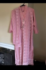 Women s Pakistani Salwar Kameez Set w/ Dupatta, Pink Cotton, Size M
