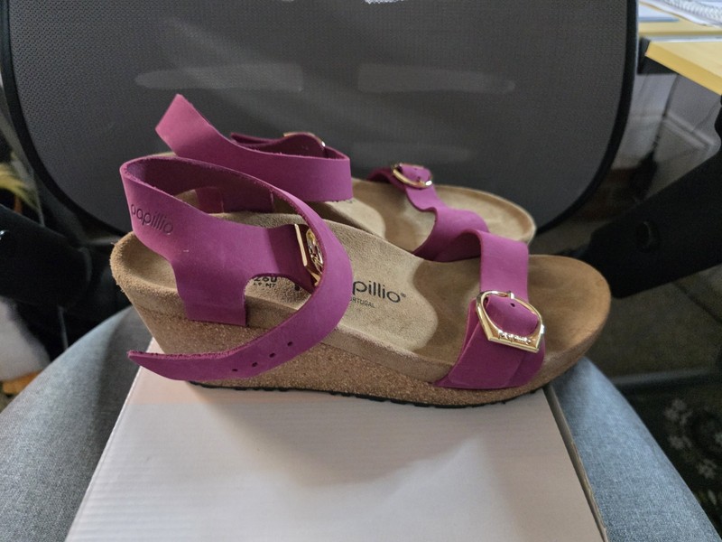 Papillio by Birkenstock Soley Fuschia Leather Wedge Sandals US Sz 9 EU 40 NWoB