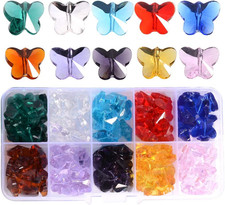 100pcs Crystal Butterfly Beads - 14mm Multicolor Glass Beads for Jewelry Making