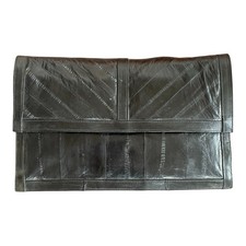 Vintage Black Eel-skin Envelope Purse Clutch Removable Shoulder Strap Korea
