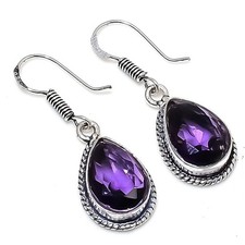 Purple Amethyst Gemstone 925 Sterling Silver Earrings Size 1.30" For Gift