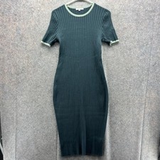 Madewell Dress Womens 2XL Green Ribbed Knit Short Sleeve Midi Bodycon Crewneck