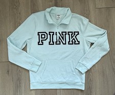 Victoria s Secret PINK Sweatshirt Women's M 1/4 Zip Everyday Classic Light Blue