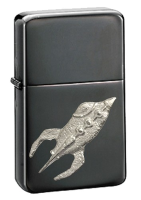 #ad z31 Space Rocket Pewter on BLACK flip top petrol lighter windproof GBP 14.95