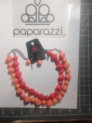 Paparazzi Pink & Peach Jewelry Set Necklace & Earrings Plastic