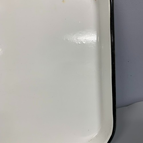 Vtg White Enamel Tray Black Trim Enamelware 12"x 23.25" Farmhouse Rustic Cottage - Picture 6 of 24