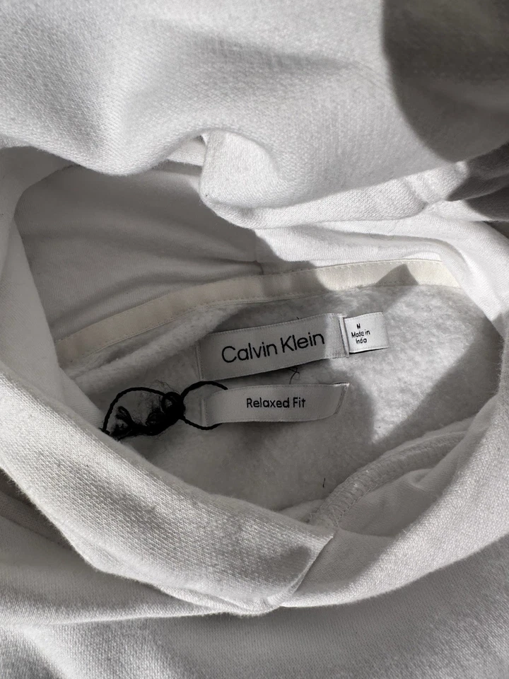 Calvin Klein White Hoodie Men’s Size Medium Small Logo - Image 2 of 3