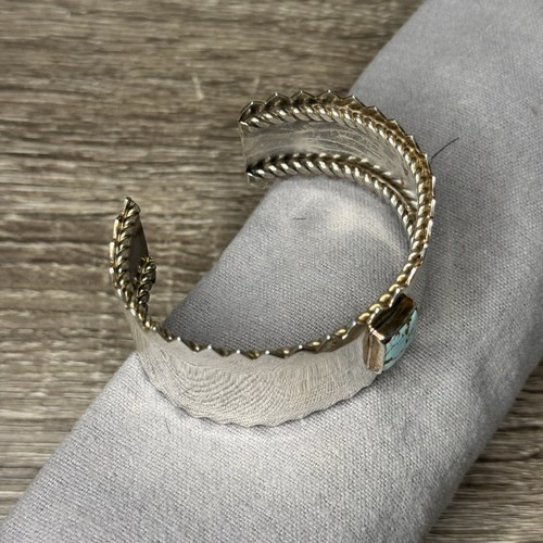 Sterling Silver Cuff Bracelet Serrated Lone Mountain Turquoise Biker Punk 48g - Picture 8 of 17