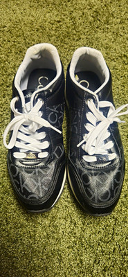 Calvin Klein Men's Low Top Lace-Up Athletic Sneaker Black White Logo Womens