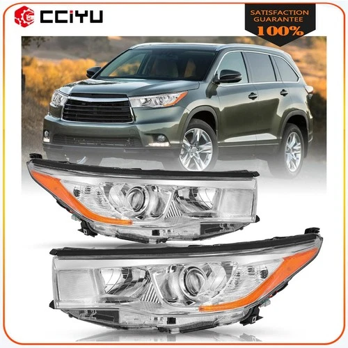 2Pcs Pair Projector Headlights For 2014-2016 Toyota Highlander Chrome Amber