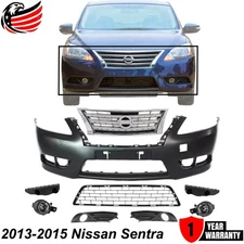 Front Bumper Cover Upper Lower Grille With Fog Light For 2013-2015 Nissan Sentra
