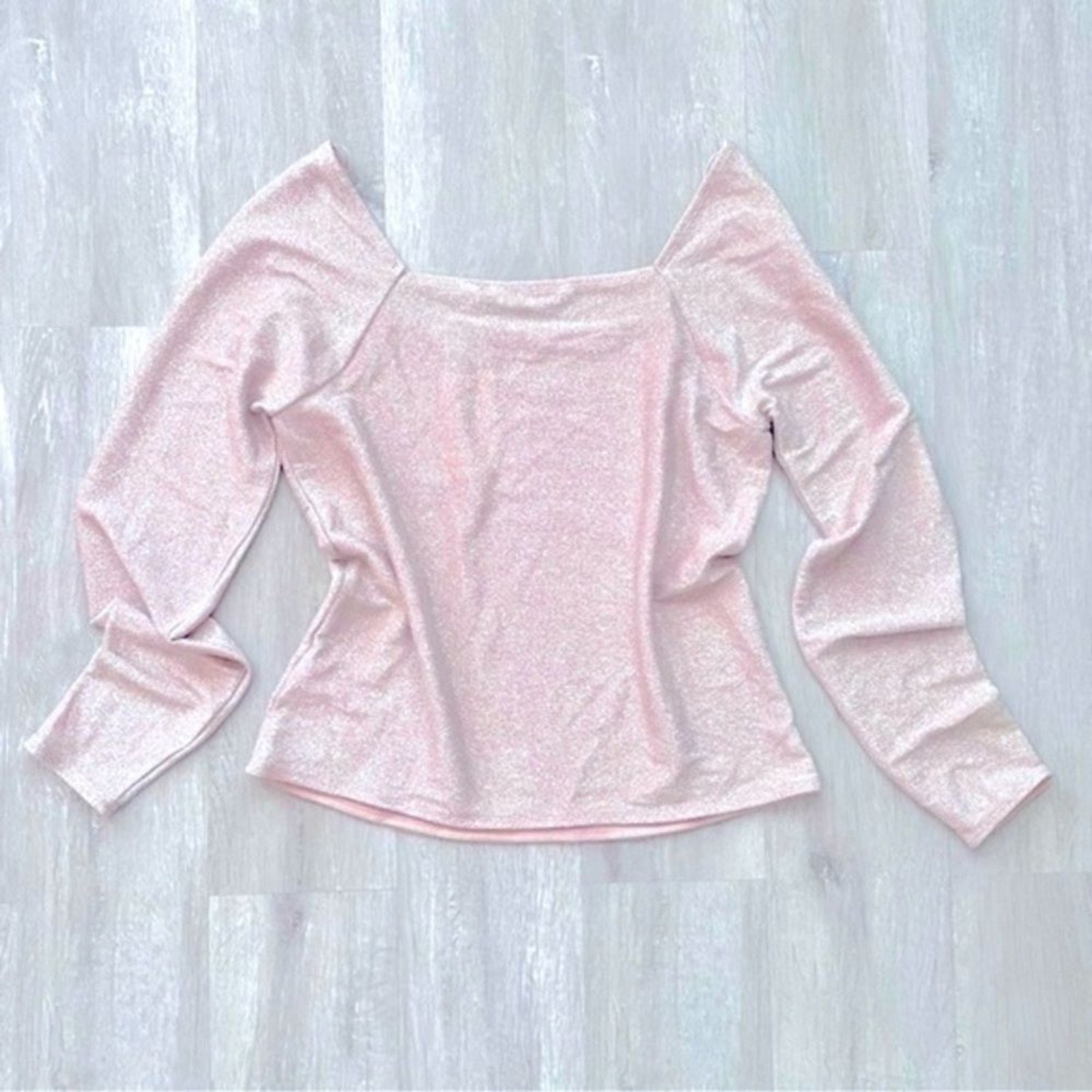 Calvin Klein Women's XL NWT Light Pink Square Neck Long Sleeve Shimmer Top New thumbnail 5