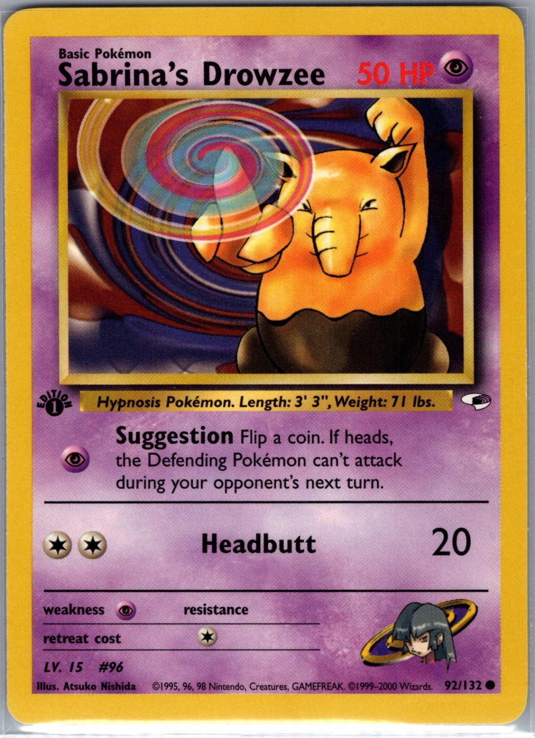 Sabrina's Drowzee 1st Edition 92/132 Gym Heroes - Pokemon Card - NM