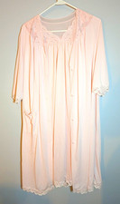 Shadowline Women's Pink Nylon Lace Trim Button Front Robe Gown Set M Read