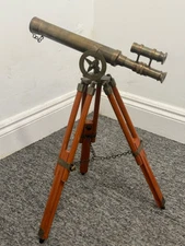 Solid Brass Double Barrel Telescope With Wooden Tripod Nautical Spyglass Scope