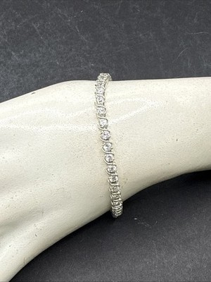  Sterling Silber 925 funkelndes rundes Zirkonia Tennis Armband 7''