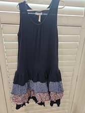 Matilda Jane Girls Sz 12 Hello Lovely Jersey Knit Marina Navy Ruffle Tank Dress