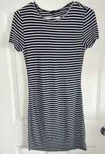 Forever 21 Womens Large Navy White Striped Bodycon Mini Dress Stretch 