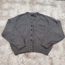 Vtg LIZ SPORT Cardigan Grey Sweater Preppy Buttons Size L Grannycore Cottagecore