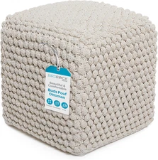 Bud Pouf Foot Stool Ottoman - Knit Bean Bag Floor Chair - Cotton Braided Cord - 