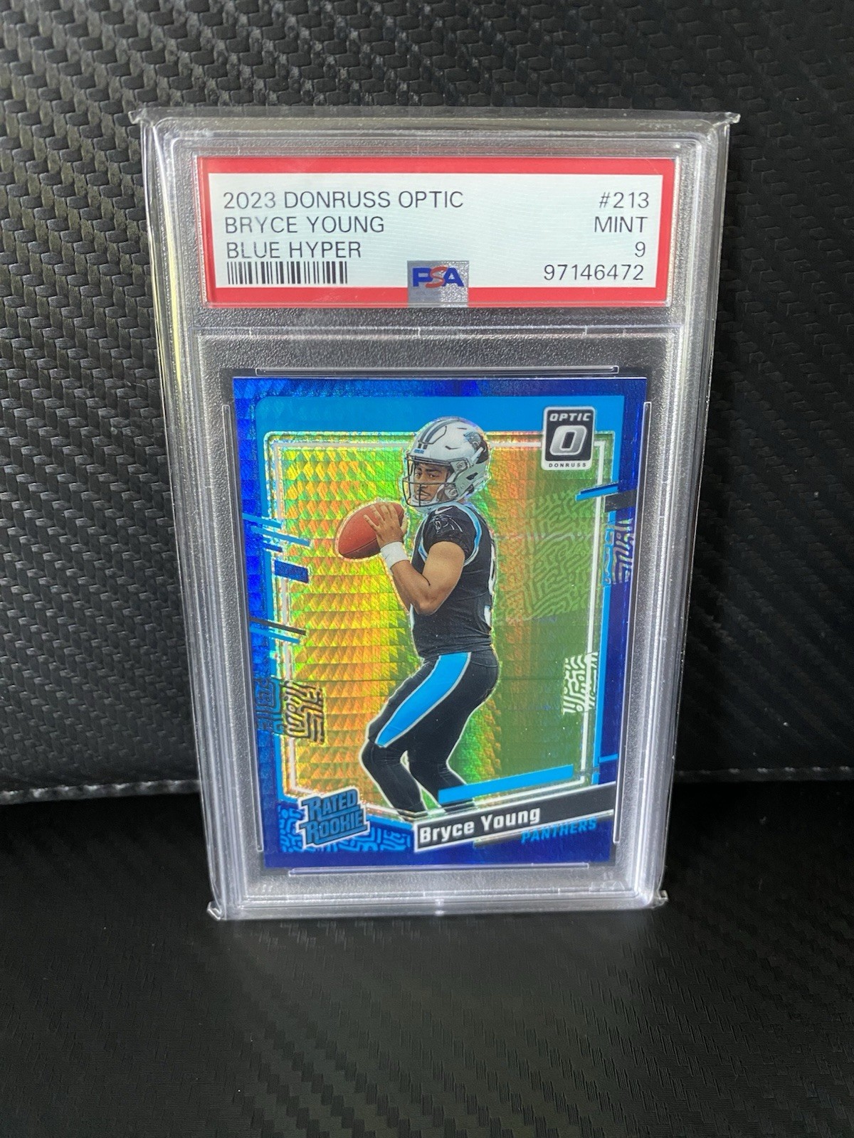Panini 2023 Donruss Optic Bryce Young Rated Rookie Blue Hyper Prizm #213 PSA 9
