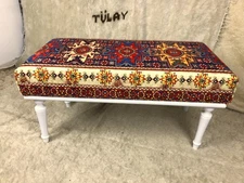 Handmade Kilim Upholstered Ottoman Footstool Piano Entryway Bedroom Bench