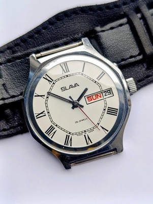 Rare Slava 2428 Mechanical Watch from USSR   26 Jewels Movement, Dual Calendar