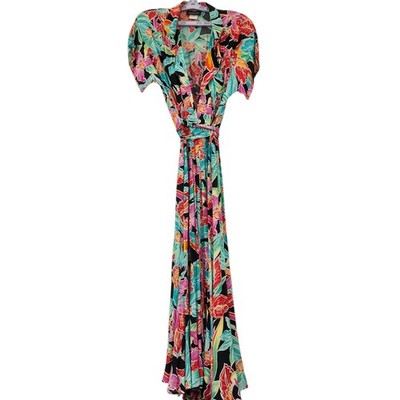 carole little maxi dress Vtg Carole Little St-tropez Modern Size 4 Floral Maxi Dress Tropical  Collared