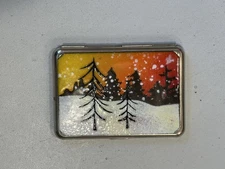 Vintage 1950s Silver-Style Etched Powder Compact Cigarette Case Holder Enamel