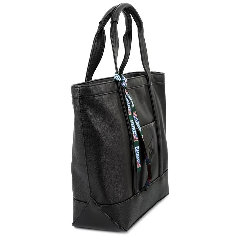 Beverly Hills Polo Club Tote Bag Black Leather A4 Size Big Storage Used - Image 4 of 4